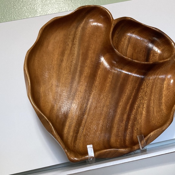 Pacific Woods Raintree Leaf Shaped Divided Tray Dish Bowl Large 14" x 12" - Picture 4 of 10